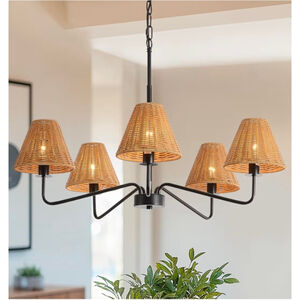 29" Rattan Chandelier 5-Light Modern Farmhouse Chandelier